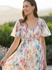 Seraphine Cream Vintage Floral Maternity & Nursing Dress - Image 7 of 11