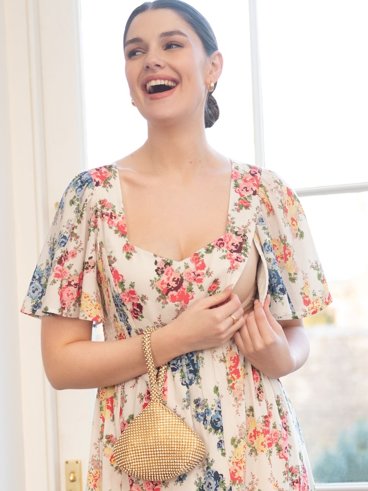 Seraphine Cream Vintage Floral Maternity & Nursing Dress - Image 8 of 11