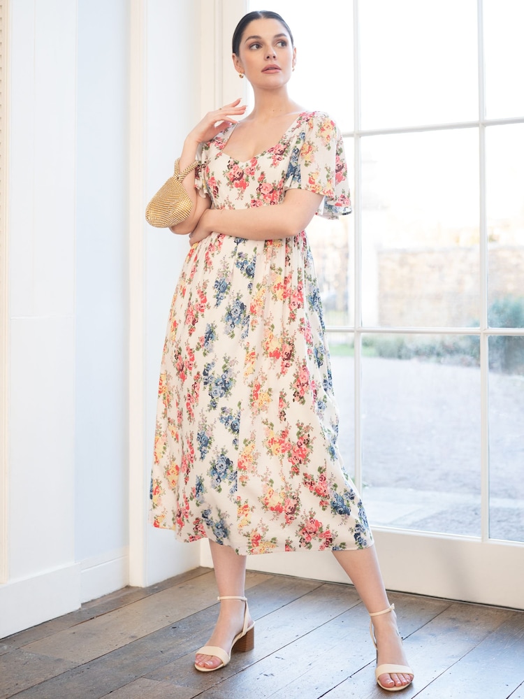Seraphine Cream Vintage Floral Maternity & Nursing Dress - Image 9 of 11