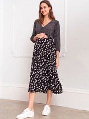 Seraphine Button-Down Maternity Black Dress - Image 1 of 11