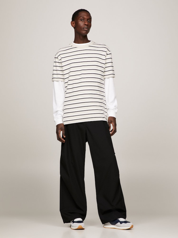 Tommy Hilfiger Cream Stripe Crew Neck T-Shirt - Image 2 of 6