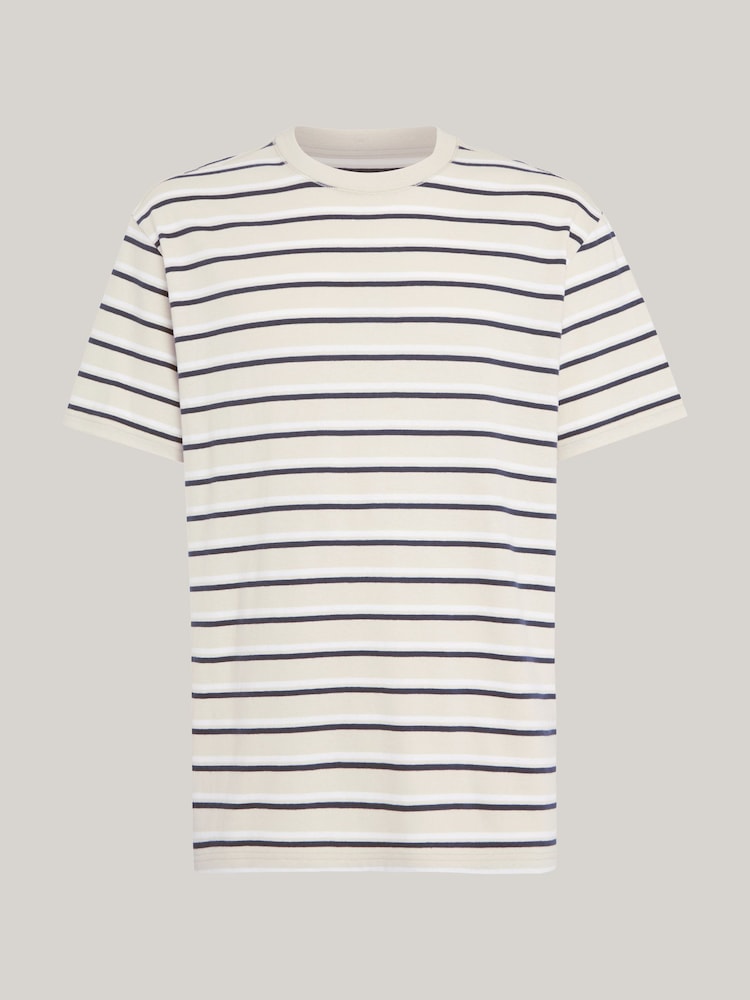Tommy Hilfiger Cream Stripe Crew Neck T-Shirt - Image 6 of 6