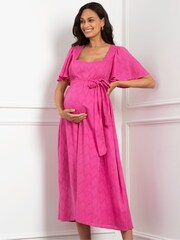 Seraphine Pink 100% Cotton Broderie Maternity & Nursing Dress - Image 1 of 9