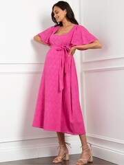 Seraphine Pink 100% Cotton Broderie Maternity & Nursing Dress - Image 3 of 9
