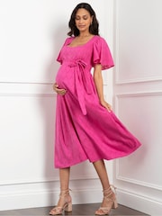 Seraphine Pink 100% Cotton Broderie Maternity & Nursing Dress - Image 5 of 9