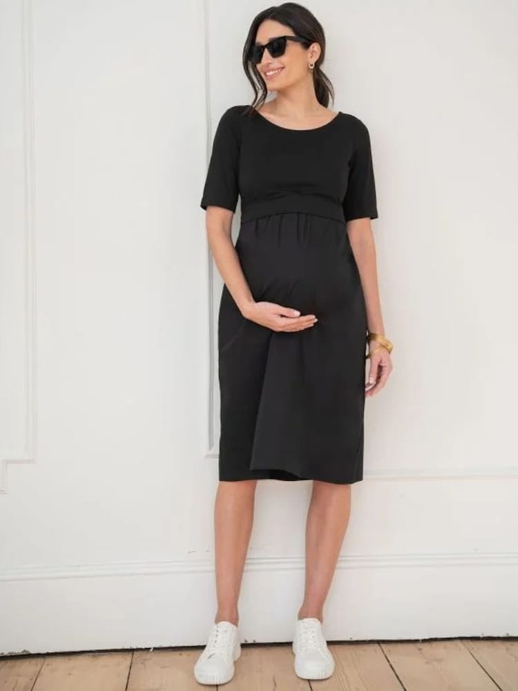 Seraphine Cotton Poplin Maternity Dress with Jersey Black Top - Image 1 of 4