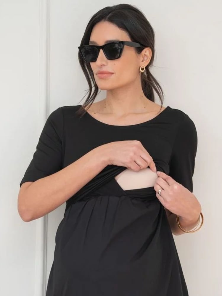 Seraphine Cotton Poplin Maternity Dress with Jersey Black Top - Image 2 of 4