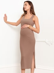 Seraphine Square Neck Jersey Bodycon-Style Maternity & Nursing Brown Dress - Image 1 of 1