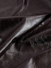 Burgundy Red PU Faux Fur Leather Glossy Column Skirt - Image 6 of 6
