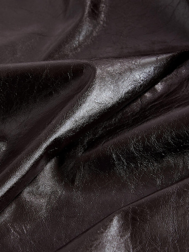 Burgundy Red PU Faux Fur Leather Glossy Column Skirt - Image 6 of 6
