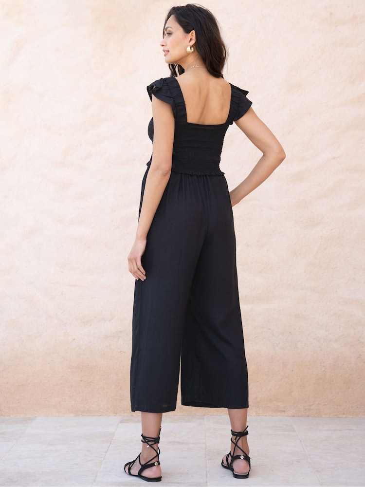 Seraphine Linen-Blend Maternity-To-Nursing Black Jumpsuit - Image 2 of 9