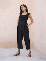 Seraphine Linen-Blend Maternity-To-Nursing Black Jumpsuit - Image 4 of 9