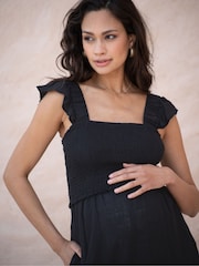 Seraphine Linen-Blend Maternity-To-Nursing Black Jumpsuit - Image 5 of 9