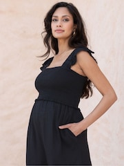 Seraphine Linen-Blend Maternity-To-Nursing Black Jumpsuit - Image 6 of 9