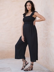 Seraphine Linen-Blend Maternity-To-Nursing Black Jumpsuit - Image 7 of 9
