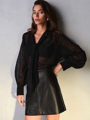 Black Faux Leather Mini Skirt - Image 1 of 7