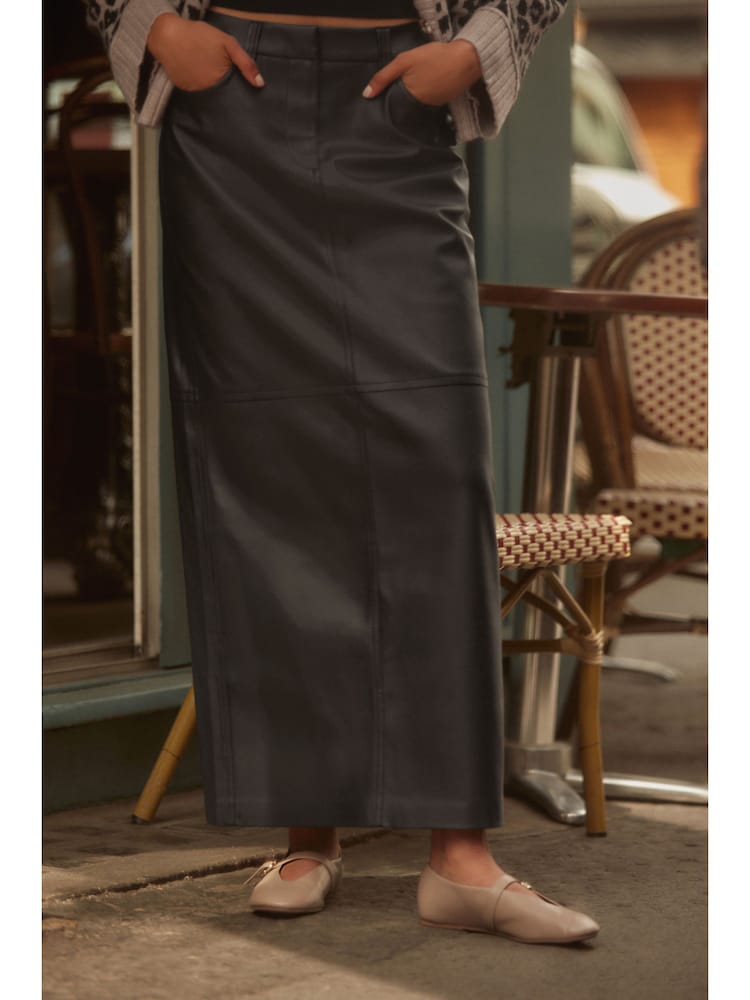 Black Faux Leather PU Column Skirt - Image 1 of 7
