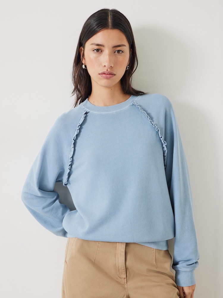 Hush Blue 100% Cotton Amayah Ruffle Detail Sweatshirt - Image 1 of 5