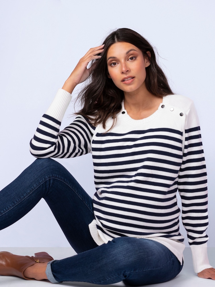 Seraphine Blue Nautical 100% Cotton Maternity and Nursing Jumper - Image 2 of 5