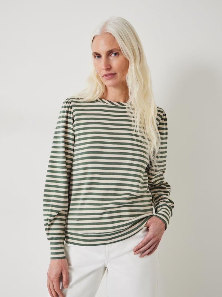 Hush Green Stripe Emily Puff Sleeve Sweatshirt - Image 1 of 5