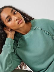Hush Green 100% Cotton Amayah Ruffle Detail Sweatshirt - Image 4 of 5