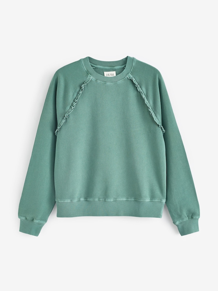 Hush Green 100% Cotton Amayah Ruffle Detail Sweatshirt - Image 5 of 5