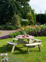 Rowlinson Natural Wood Round Garden Picnic Table - Image 1 of 4
