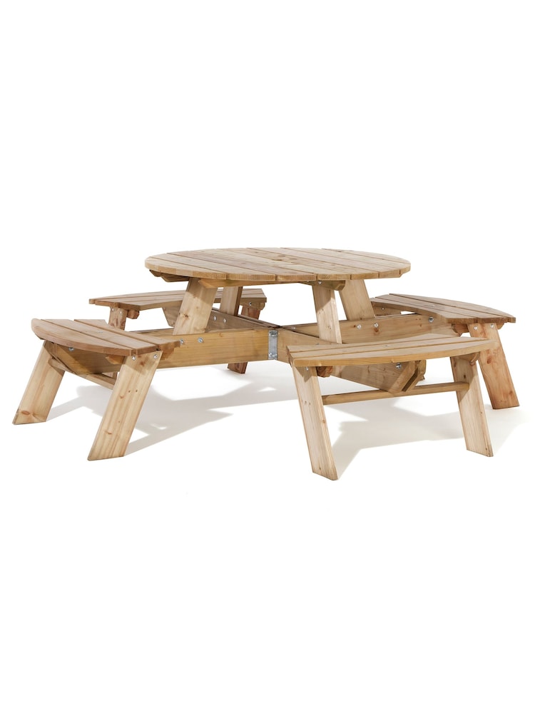 Rowlinson Natural Wood Round Garden Picnic Table - Image 4 of 4