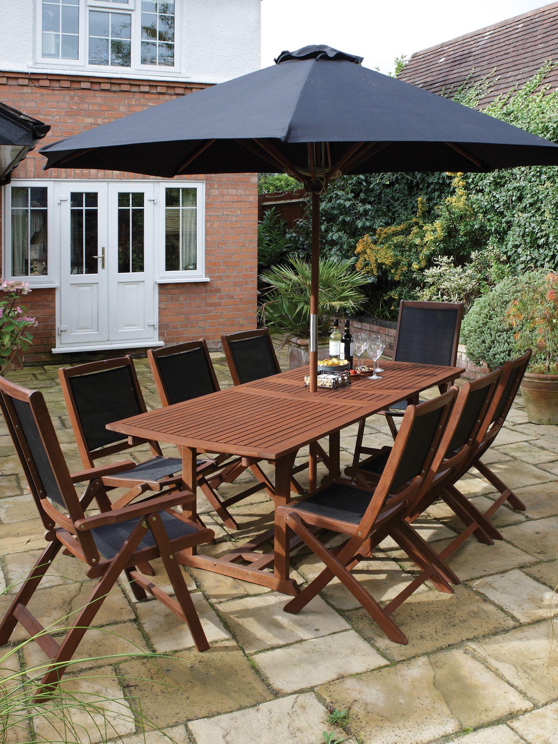 Rowlinson Bali 8 Seater Rectangular Extendable Dining Set With Parasol - Image 4