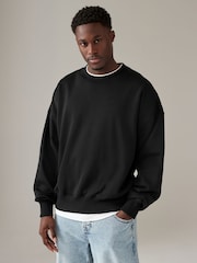 Black Oversized Cotton Rich Jersey Crew Sweatshirt - Image 1 of 7
