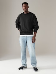 Black Oversized Cotton Rich Jersey Crew Sweatshirt - Image 2 of 7