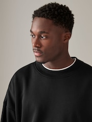 Black Oversized Cotton Rich Jersey Crew Sweatshirt - Image 3 of 7