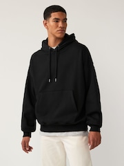 Black Oversized Cotton Rich Jersey Fabric Hoodie - Image 1 of 8