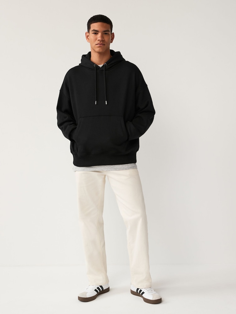 Black Oversized Cotton Rich Jersey Fabric Hoodie - Image 2 of 8