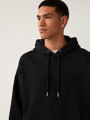 Black Oversized Cotton Rich Jersey Fabric Hoodie - Image 4 of 8