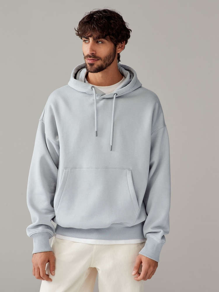 Ice Grey Oversized Cotton Rich Jersey Fabric Hoodie - Image 1 of 8
