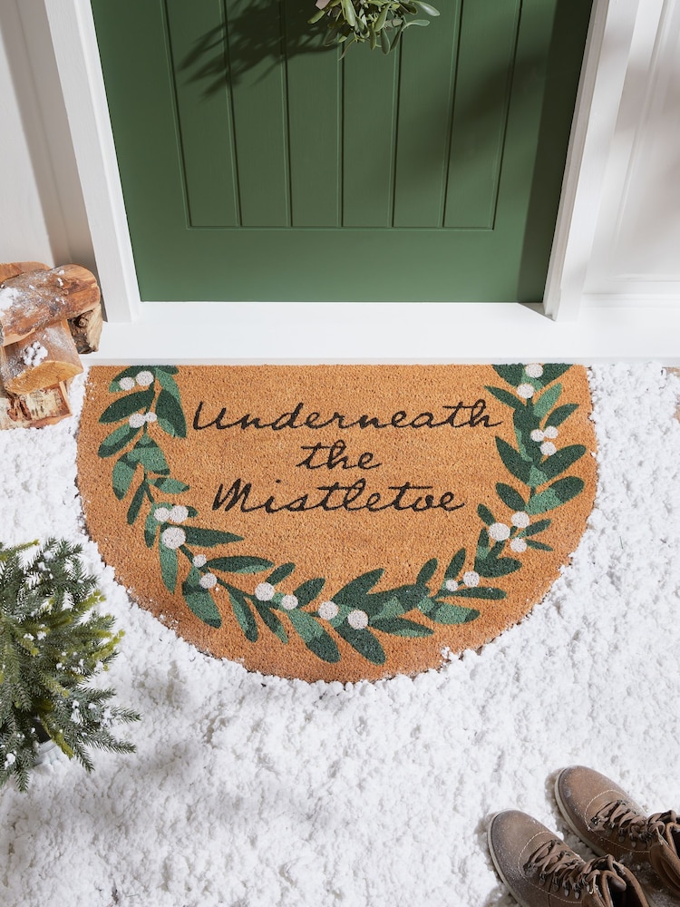 Green Christmas Mistletoe Round Doormat - Image 1 of 7
