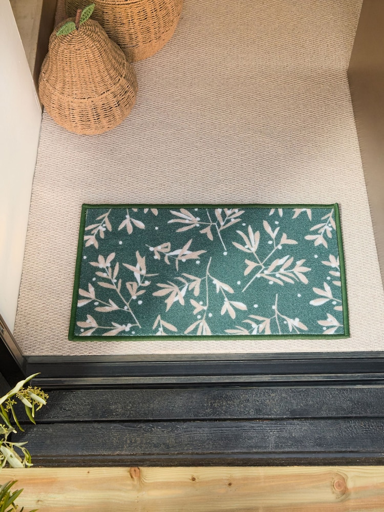 Green Washable Mistletoe Christmas Doormat - Image 1 of 4