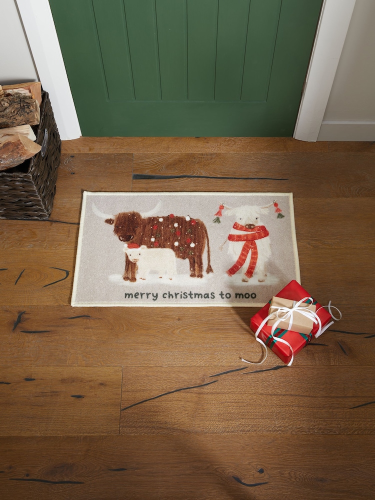 Natural Washable Christmas Hamish The Highland Cow Doormat - Image 1 of 4