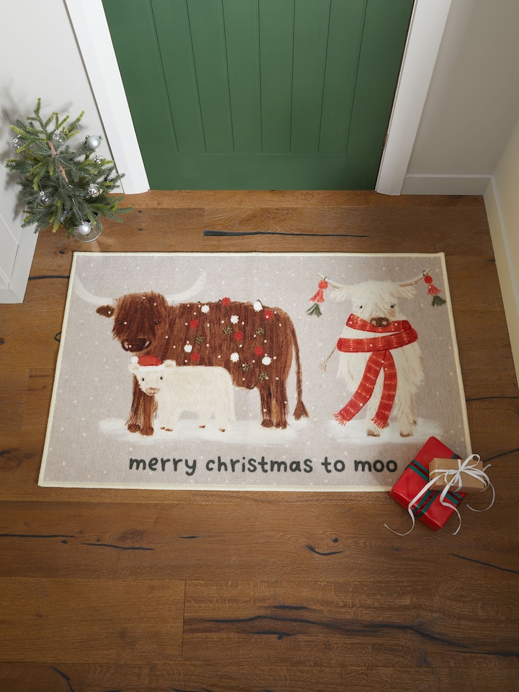 Natural Washable Christmas Hamish The Highland Cow Doormat - Image 2 of 4