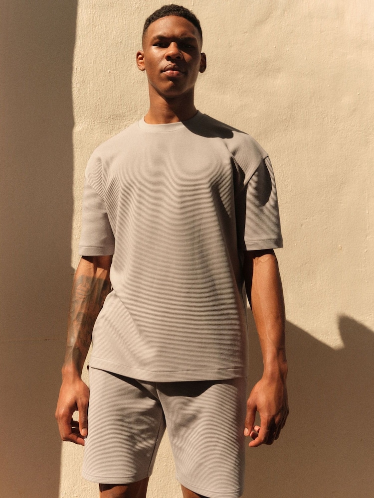 Black/Grey/Neutral Textured Coord 100% Cotton T-Shirt And Shorts Set 3 Pack - Image 2 of 16 Black/Grey/Neutral Textured Coord 100% Cotton T-Shirt And Shorts Set 3 Pack - Image 2 of 16