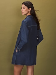 Rinse-Waschung, Blau - Half Placket Denim 100% Cotton Mini Dress - Bild 4 von 7
