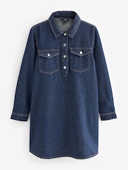 Rinse-Waschung, Blau - Half Placket Denim 100% Cotton Mini Dress - Bild 6 von 7