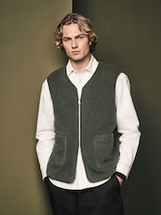 Khaki Green Wool Blend Fleece Gilet - Image 1 of 7
