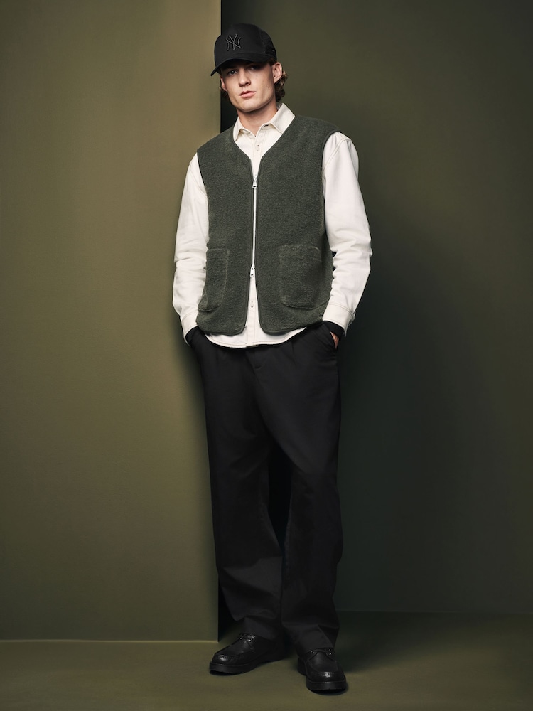 Khaki Green Wool Blend Fleece Gilet - Image 2 of 7