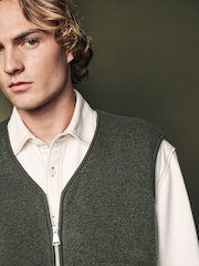 Khaki Green Wool Blend Fleece Gilet - Image 4 of 7