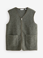 Khaki Green Wool Blend Fleece Gilet - Image 5 of 7