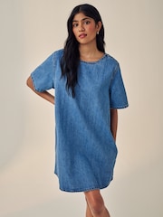 Blue 100% Cotton Short Sleeve Denim T-Shirt Dress - Image 1 of 5