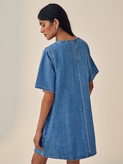 Blue 100% Cotton Short Sleeve Denim T-Shirt Dress - Image 2 of 5