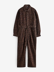 Leopard Print 100% Cotton Denim Belted Jumpsuit - Image 5 of 8
